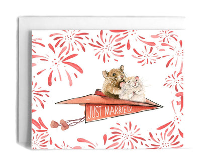 Mouse Funny Wedding Card Paper Plane Firworks