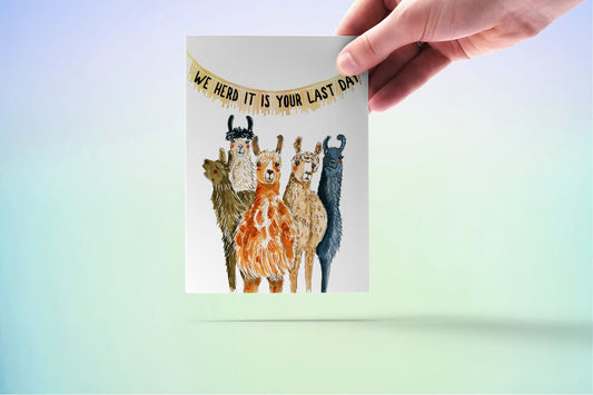 Funny Retirement Card For Coworker - Llama Herd It's Your Last Day