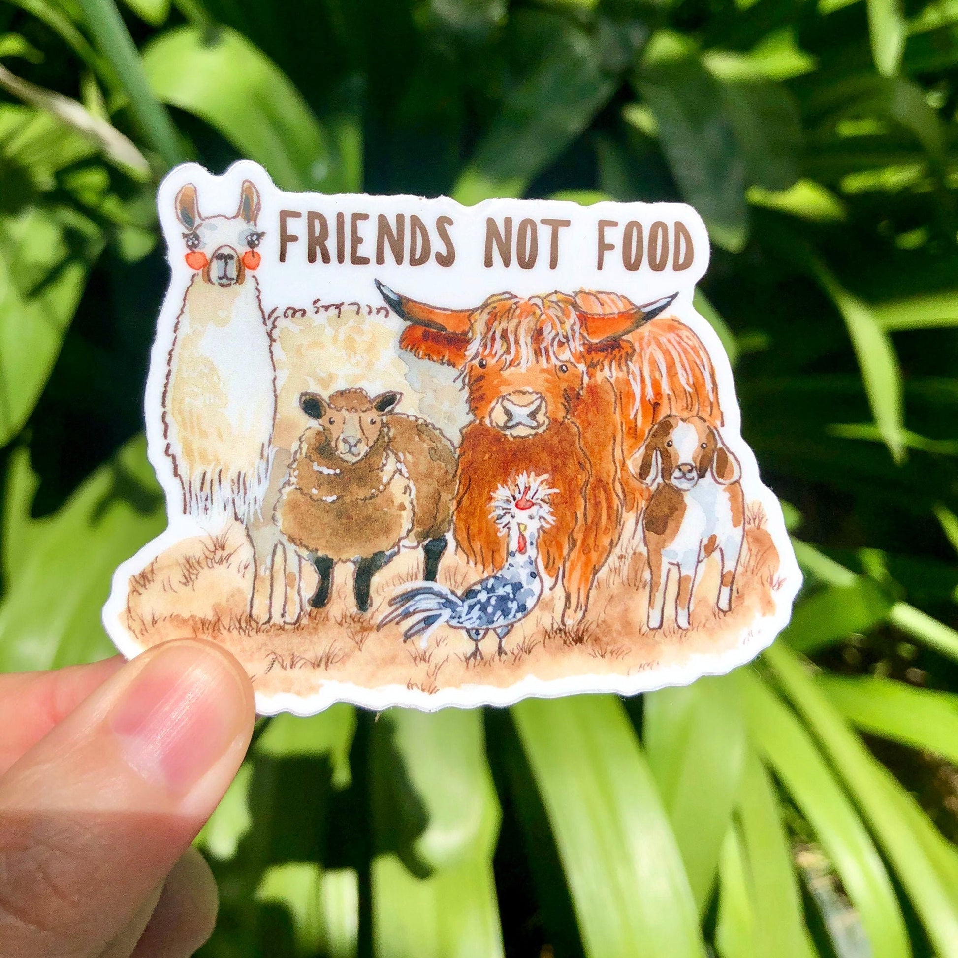 Vegan Sticker - Friends Not Food Animal Rights - Vegan Gifts Herbivore Stickers - Barn Farm Animals Llama Chicken Cow Goat Alpaca Sheep