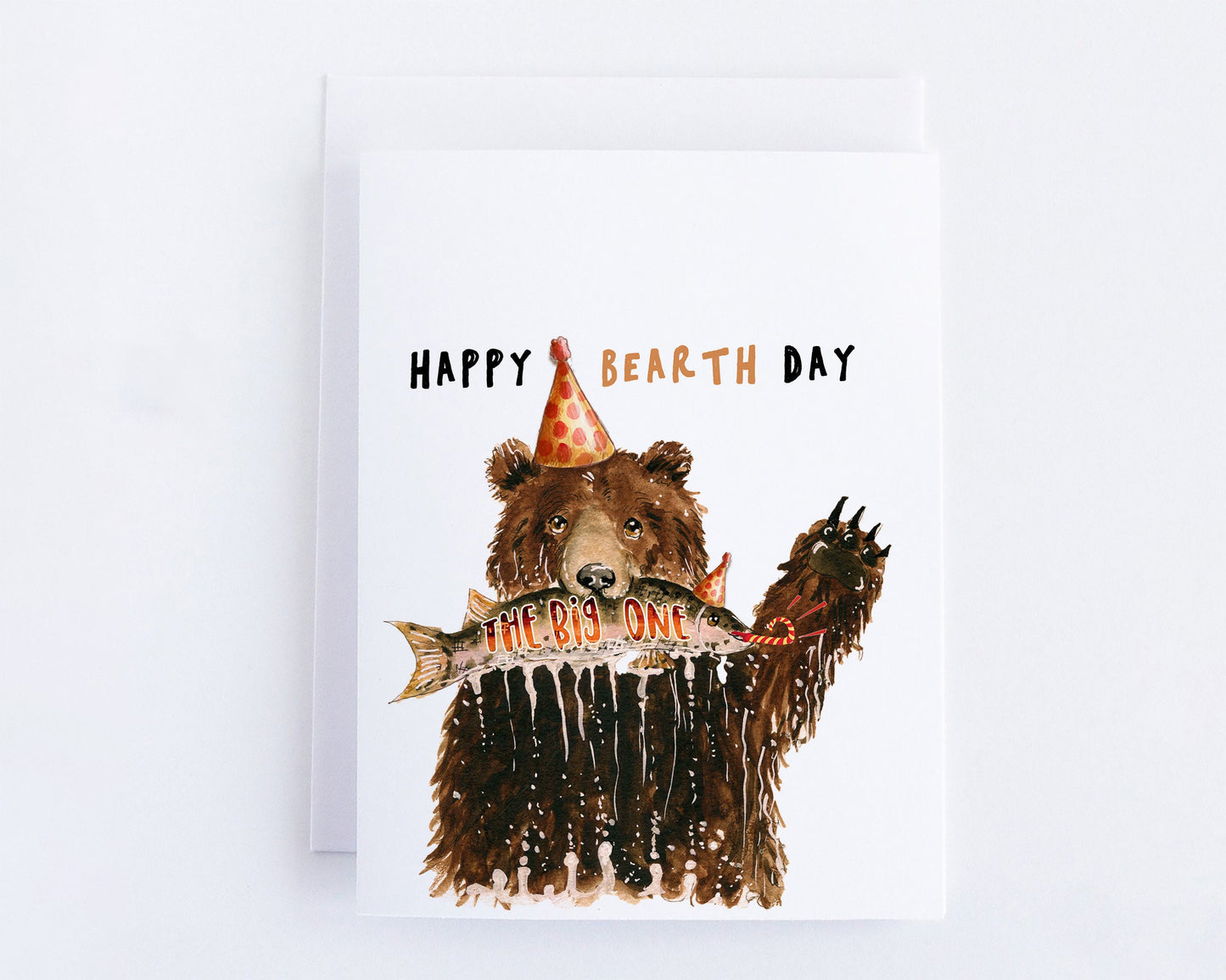 Happy Birthday Card - Grizzly Bear Fishing The Big One