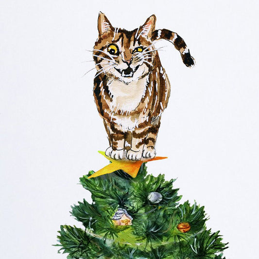 Naughty Cat Christmas Card For Her -  Merry Christmas Tree