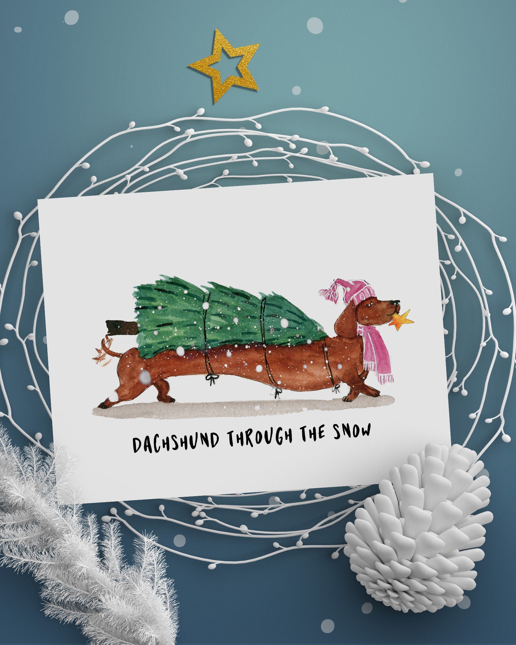 Dachshund Christmas Card - Dashing Through The Snow Gifts For Dog Lovers
