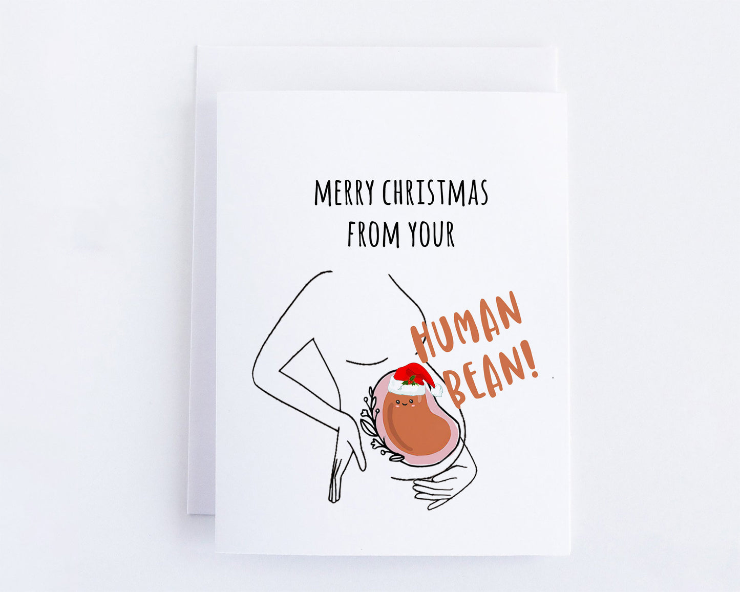 Pregnant Mom Christmas Card - Merry Xmas From Baby Human Bean