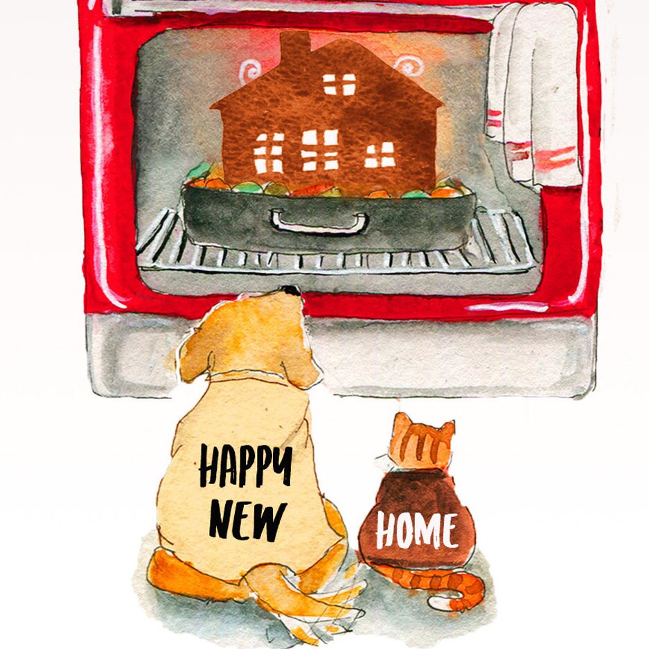 Funny Housewarming Card For Friend - Happy New Home Card - Cat Dog Oven Bake New House