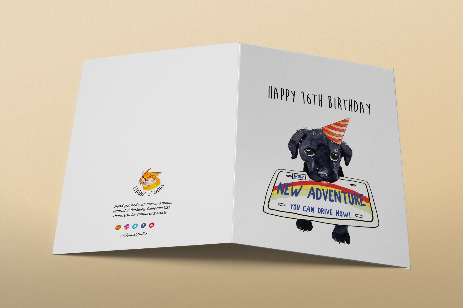 Happy 16th Birthday Card Funny - New Adventure You Can Drive Now - For Black Lab Puppy Dog Lover