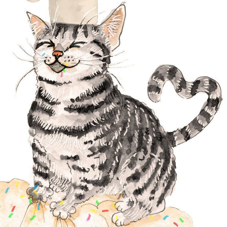 Funny Birthday Card From Cat Chef - Tabby Cat Knead Cake