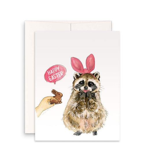 Raccoon Funny Easter Card Set - Chocolate Bunny Gift