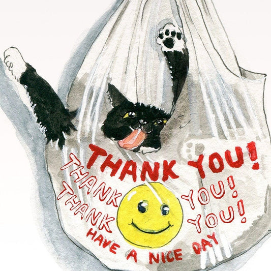 Black Cat Shopping Bag Funny Thank You Cards Set - Tuxedo Cats Thank You Notes Greeting Card Pack