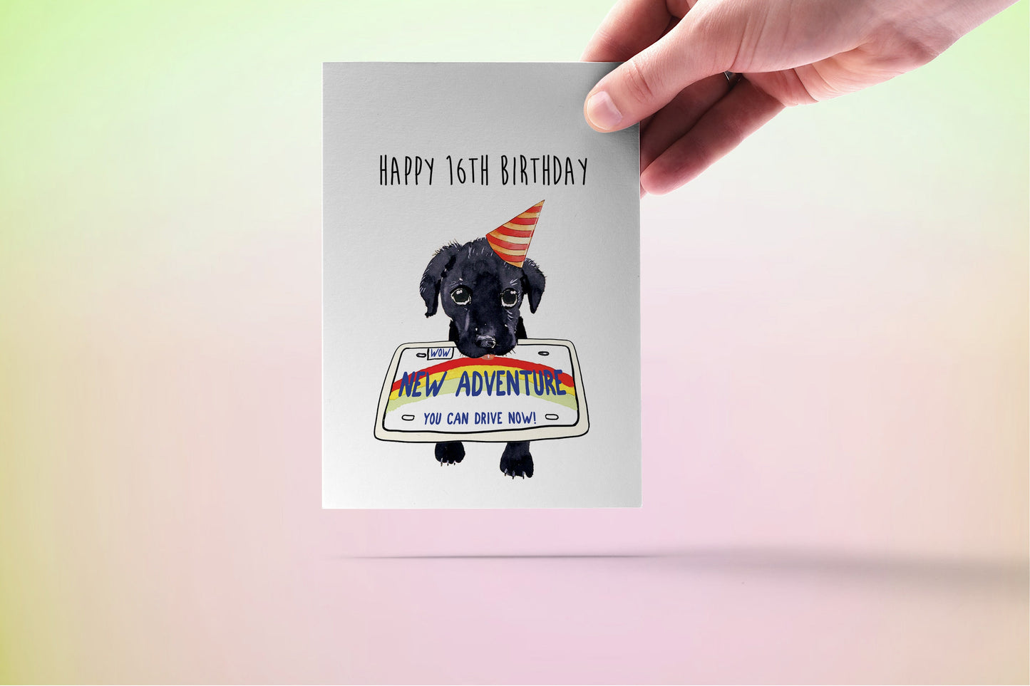 Happy 16th Birthday Card Funny - New Adventure You Can Drive Now - For Black Lab Puppy Dog Lover