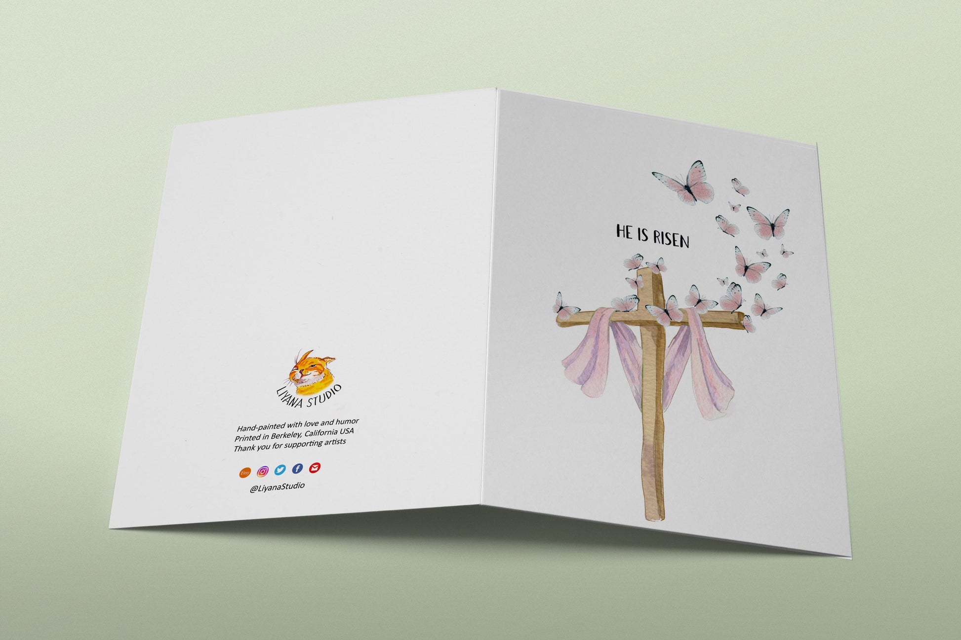 Butterfly Cross Easter Cards Set - He Is Risen Religious Easter Cards Handmade