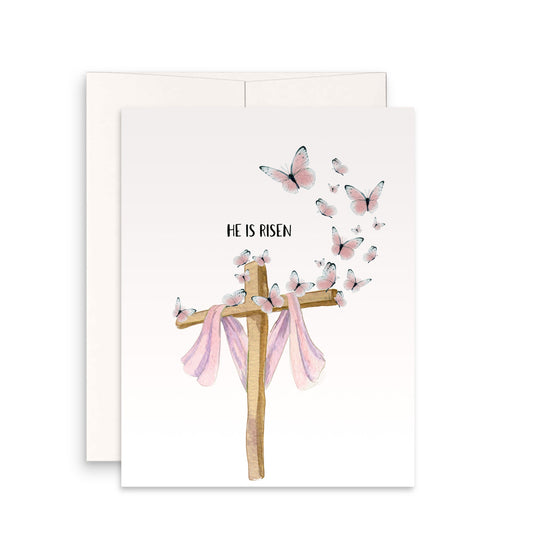 Butterfly Cross Easter Cards Set - He Is Risen Religious Easter Cards Handmade