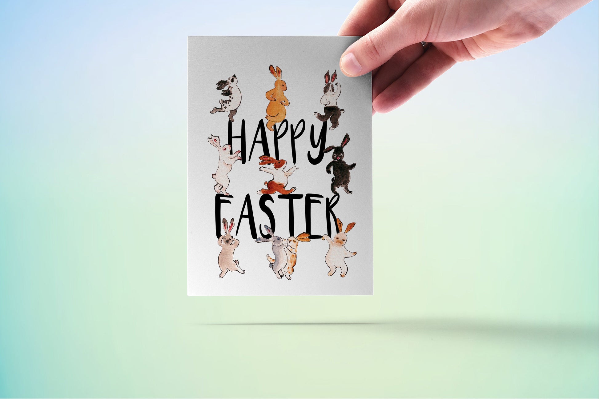 Bunny Dance Funny Easter Card Set - Happy Easter Cards Pack For Kids - Watercolor Spring Greeting Cards For Friends