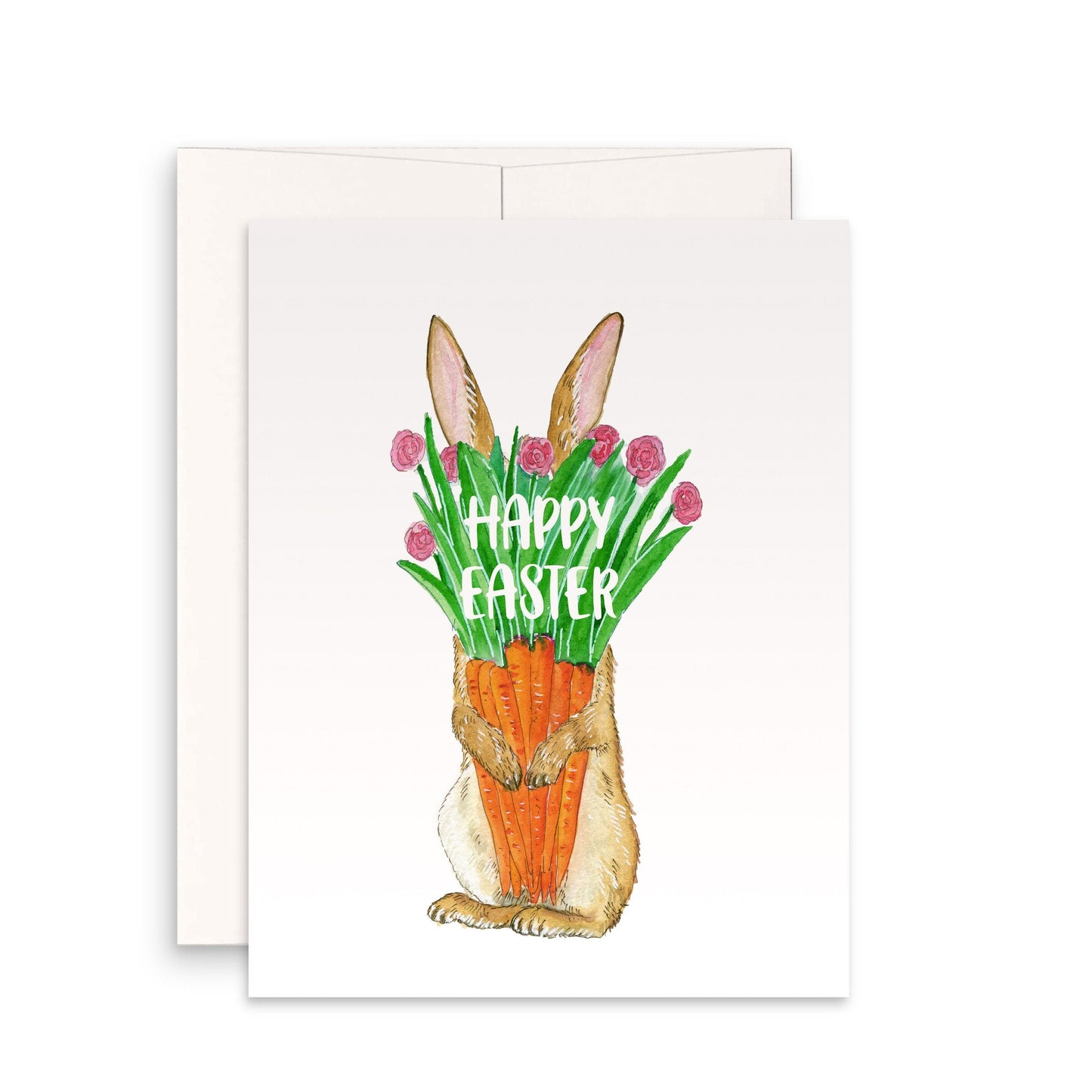 Carrot Flower Bunny Easter Card Pack - Funny Easter Cards For Kids - Watercolor Spring Greeting Card Set For Friends