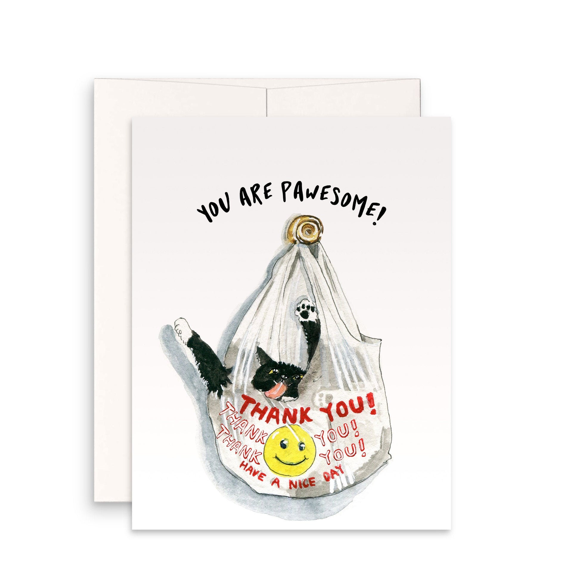 Black Cat Shopping Bag Funny Thank You Cards Set - Tuxedo Cats Thank You Notes Greeting Card Pack