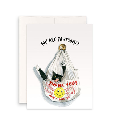 Black Cat Shopping Bag Funny Thank You Cards Set - Tuxedo Cats Thank You Notes Greeting Card Pack