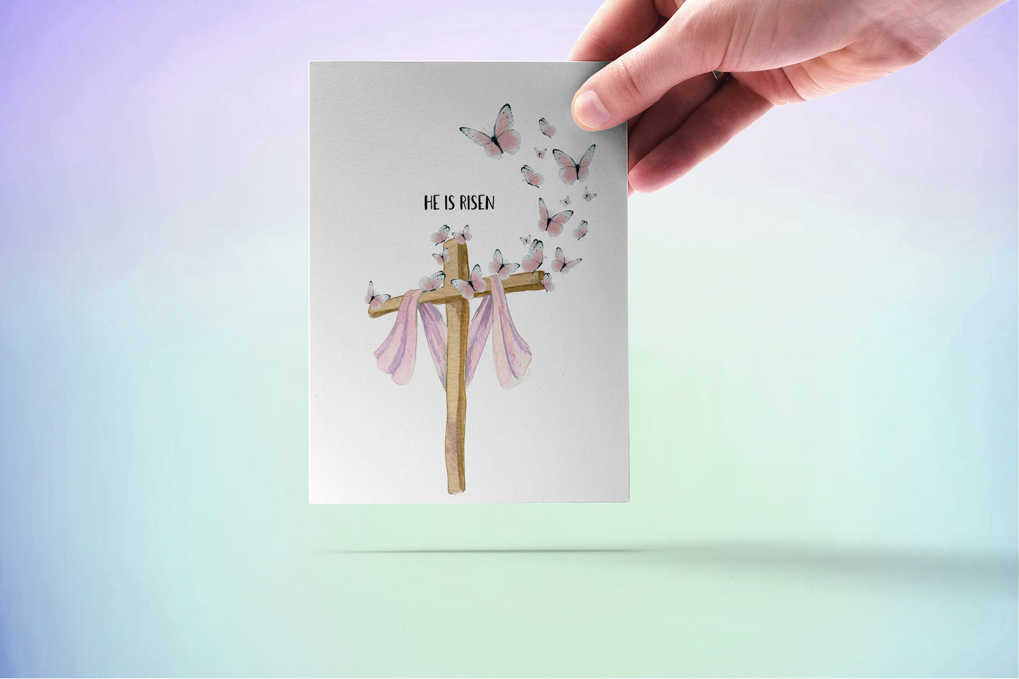Butterfly Cross Easter Cards Set - He Is Risen Religious Easter Cards Handmade