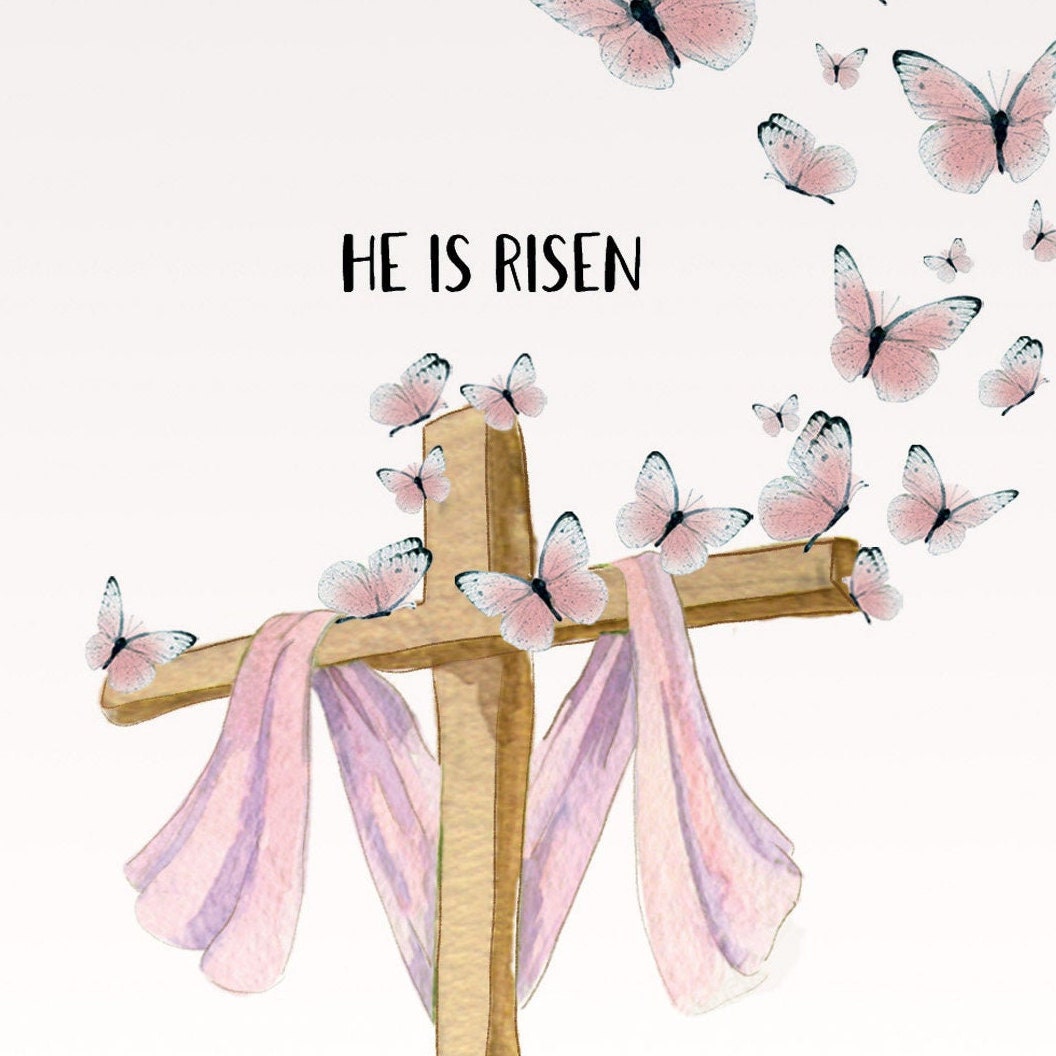 Butterfly Cross Easter Cards Set - He Is Risen Religious Easter Cards Handmade