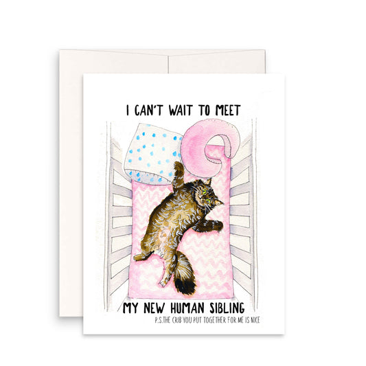 Cat Funny Baby Shower Card For Expecting Mom - I Can't Wait To Meet My New Human Sibling