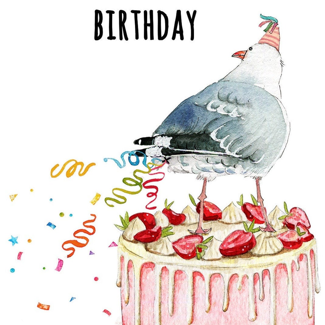 Seagull Fart Cake Birthday Cards Funny - Happy Birthday Card For Brother