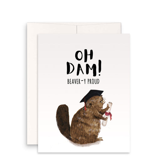 Beaver Funny Graduation Card For Son - Oh Damn Proud Of You Graduation Gifts - Congratulations Cards