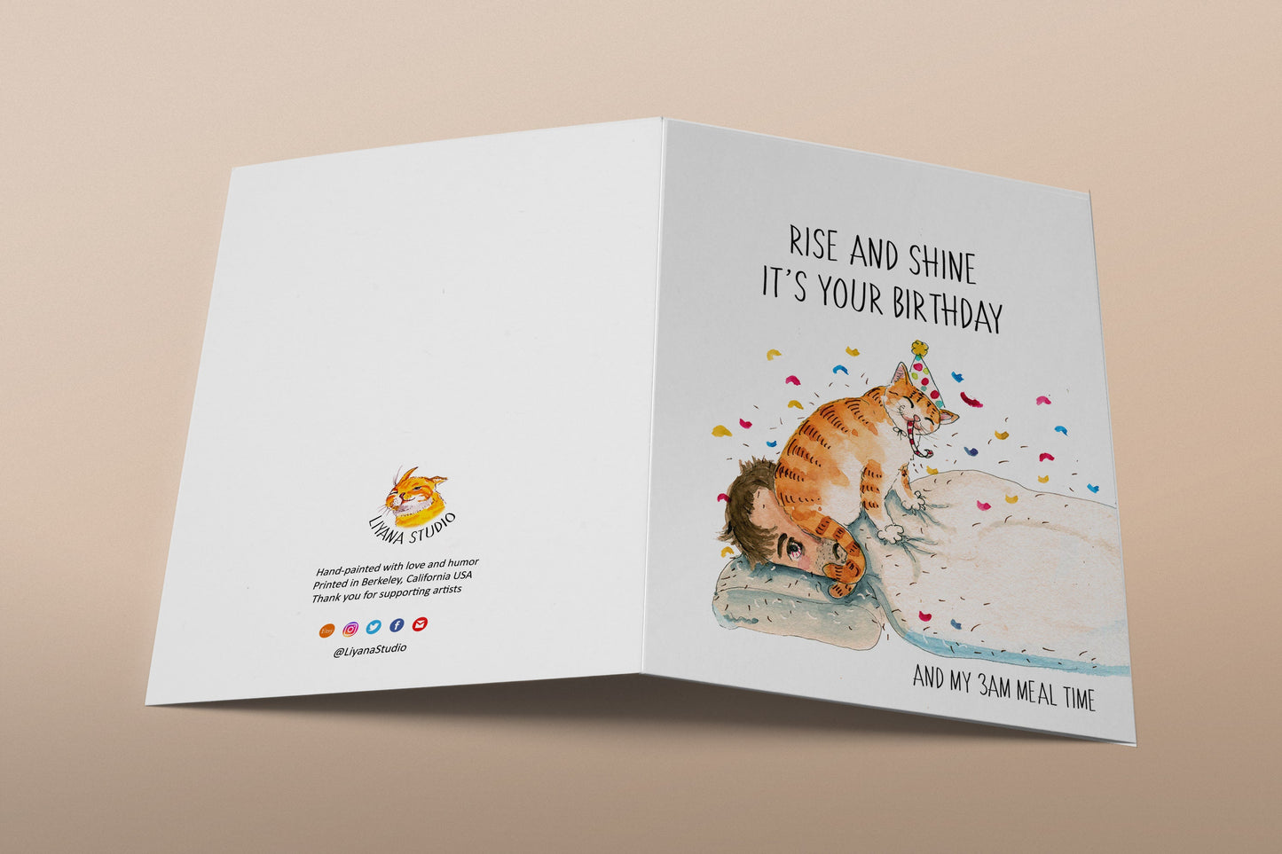 Rise and Shine - Funny Birthday Card From The Cat - Rude Gifts For Cat Lover