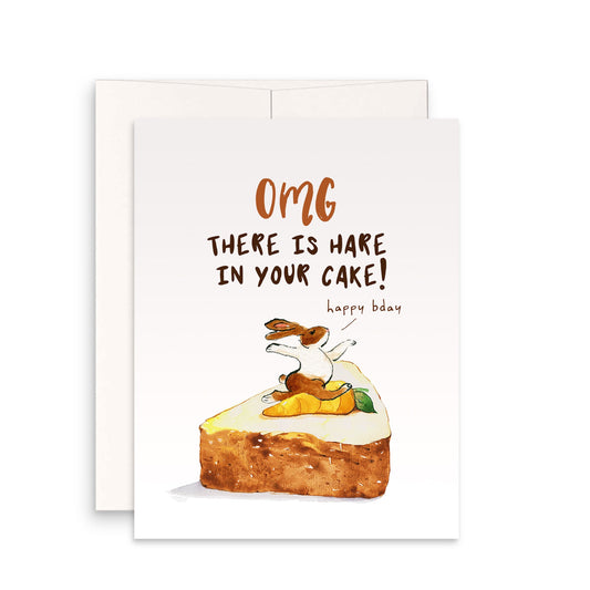 Bunny Carrot Cake Birthday Card Funny - OMG Hare In Your Cake - Kid Birthday Gifts