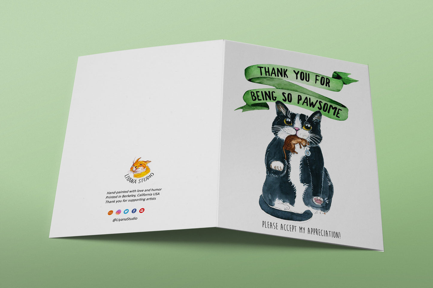 Funny Thank You Cards From Cat - Tuxedo Cats Appreciation Gift For Friends