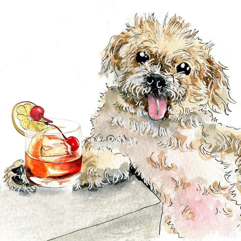 Funny Thank You Cards From Dog - Bourbon Old Fashioned Cocktail Gifts - Bichon Frise Dogs Lover