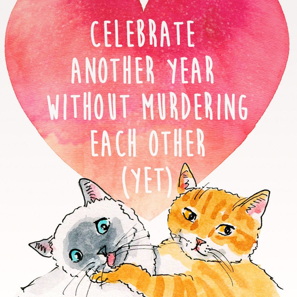 Funny Anniversary Card For Boyfriend - Murder Cats Couple - Boyfriend Anniversary Card
