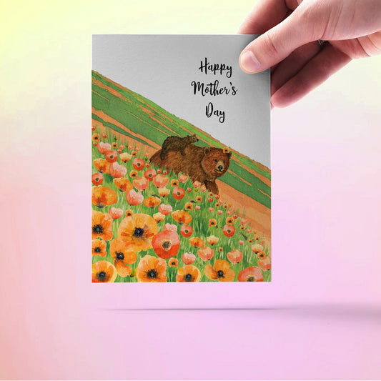 Mama Bear Mothers Day Card - Spring Flower Field Mom And Baby Cub - Our First Mothers Day Gifts