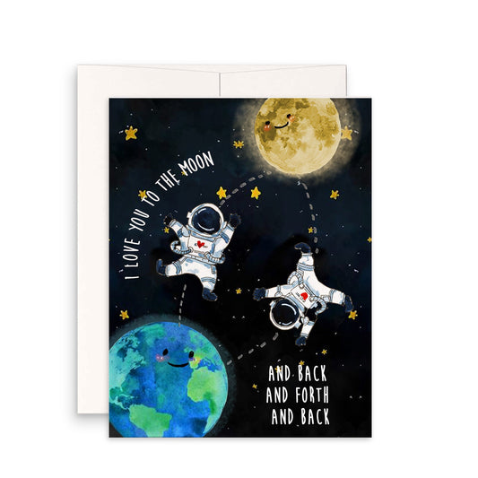 I Love You To The Moon And Back Funny Love Card For Husband, Kids Love Card Funny, Romantic Anniversary Card Astronaut Space Cards For Geek