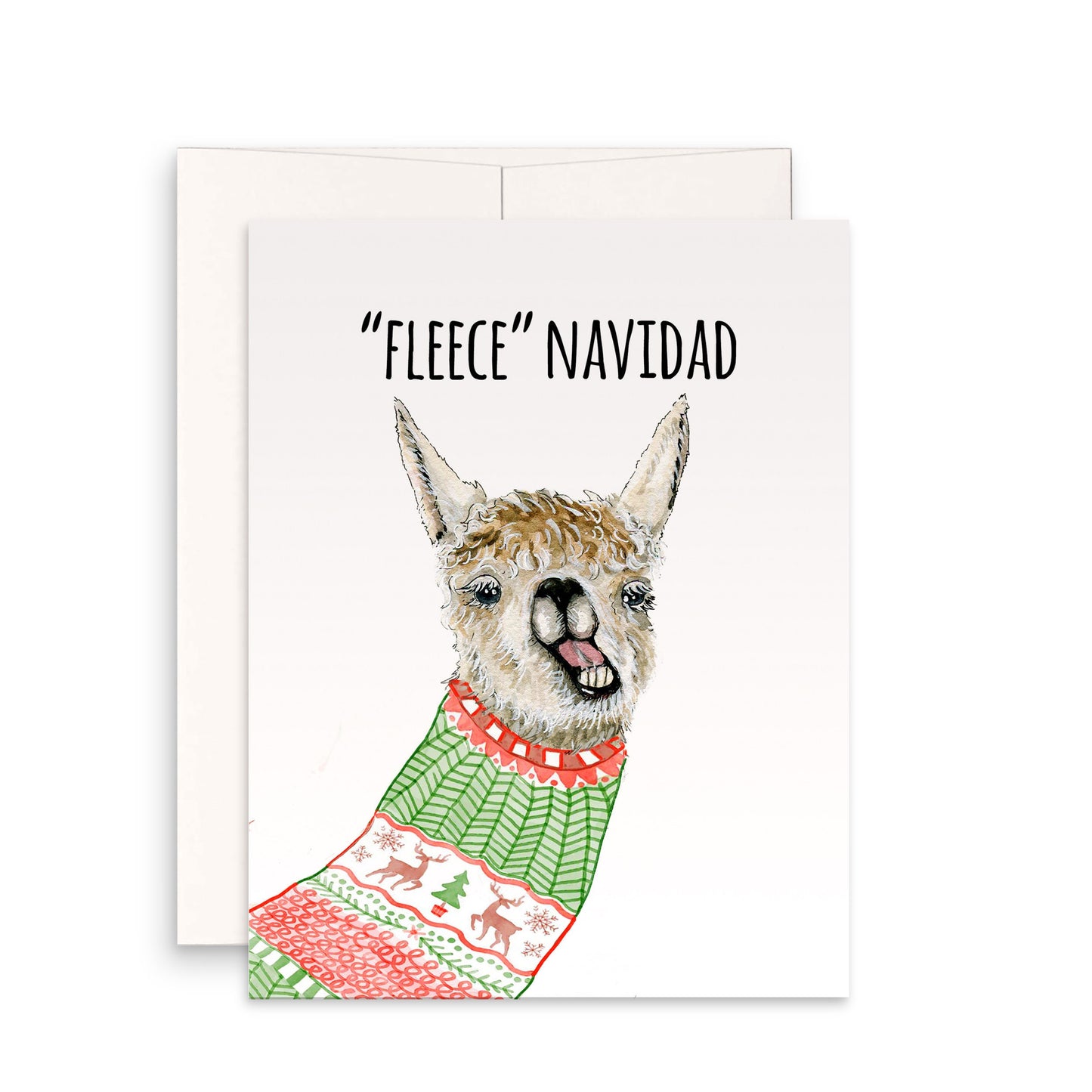 Feliz Navidad Llama Christmas Cards Funny - Ugly Holiday Sweater - Llama Fleece Navidad