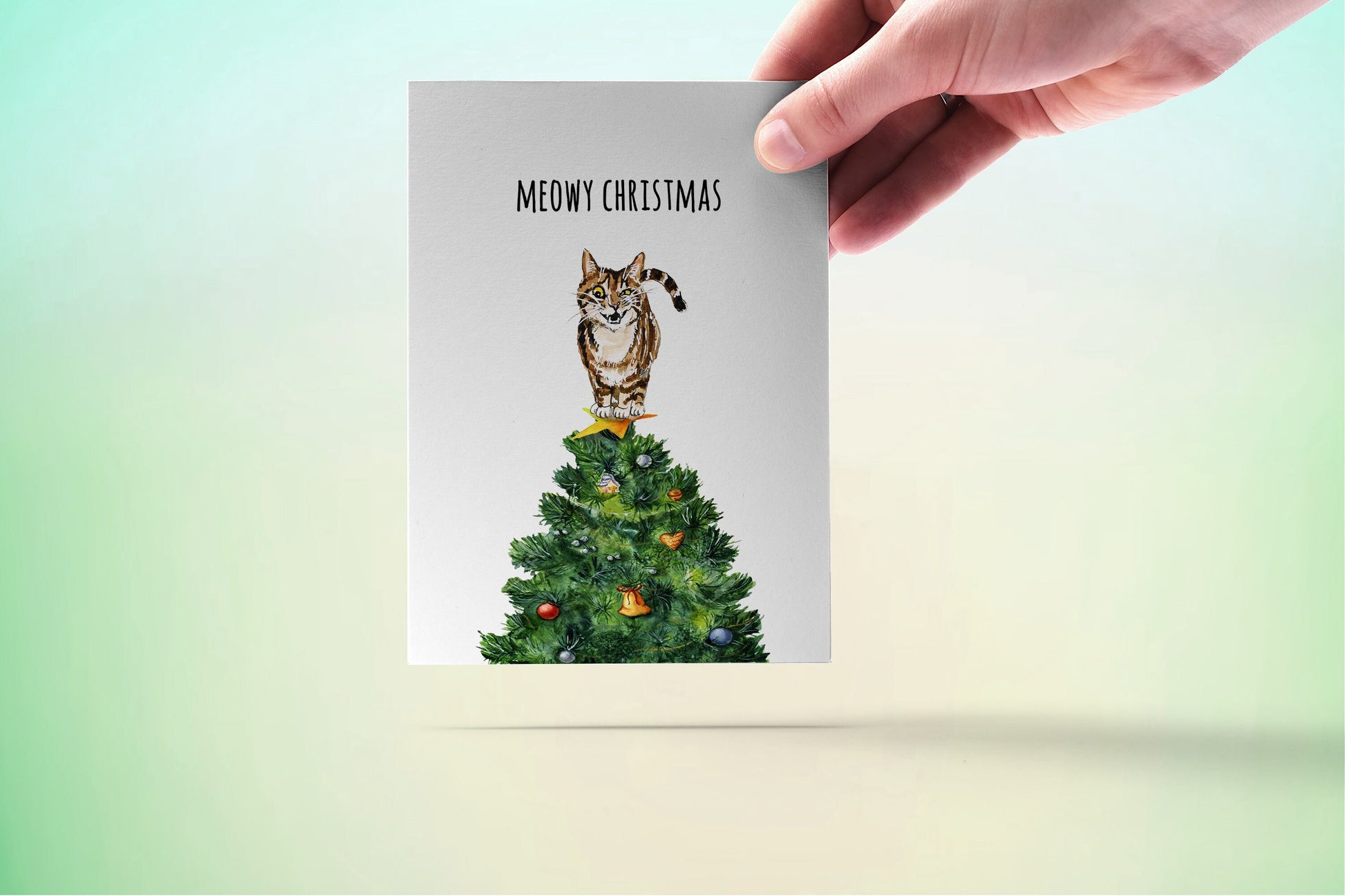 Naughty Cat Christmas Card For Her -  Merry Christmas Tree