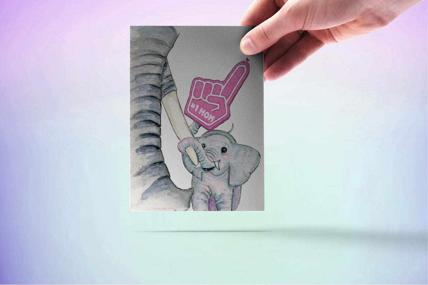 Mom And Baby Elephant Mothers Day Card Funny - Best Mom Gift Foam Finger Cheerleader