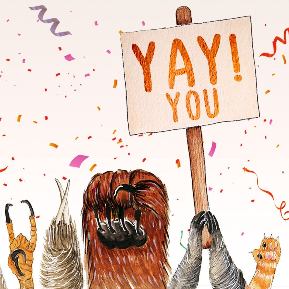 Congrats Graduation Cards - Animals Paws Funny Congratulations Card - Yay You - From Cat Dog Eagle Bear Raccoon Sloth
