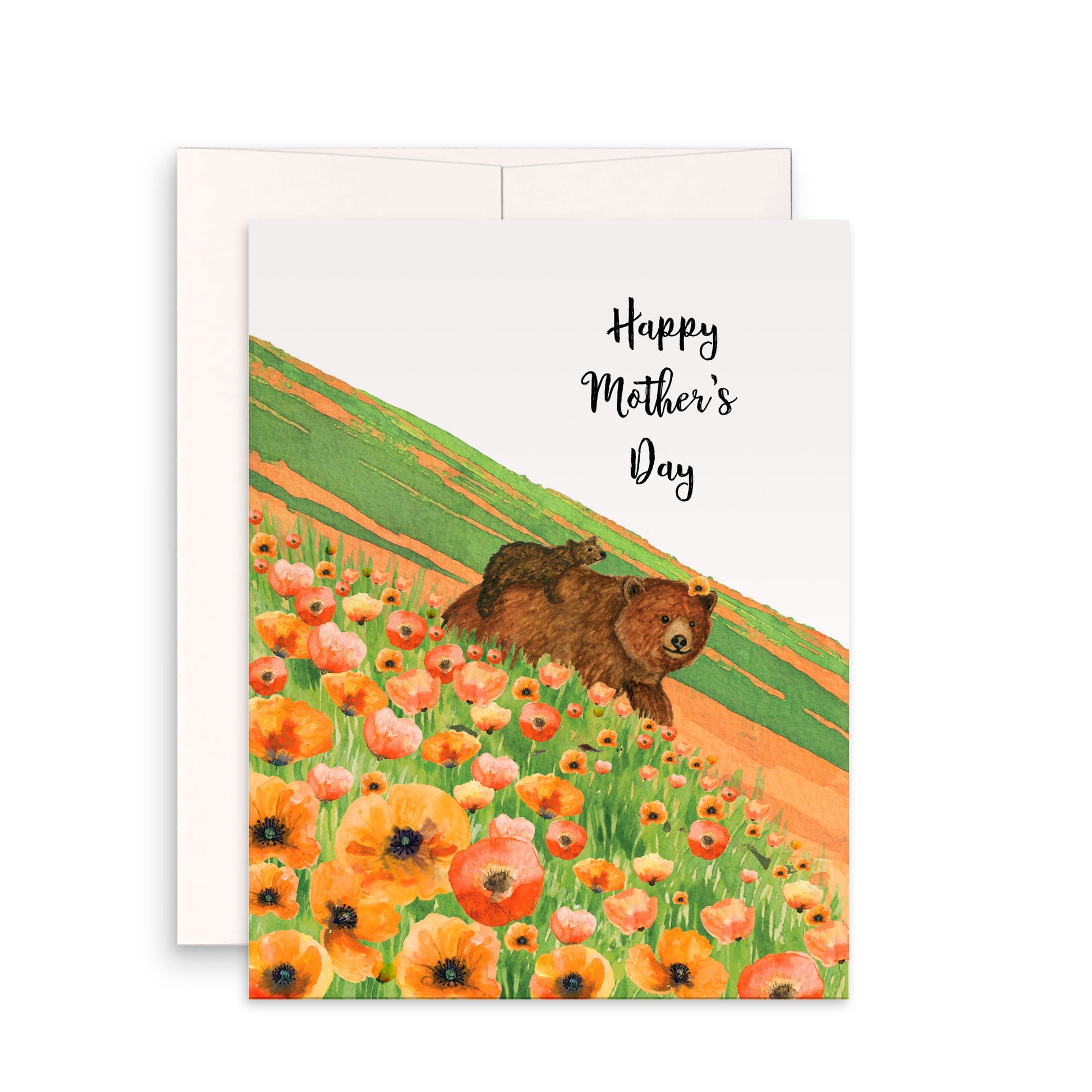 Mama Bear Mothers Day Card - Spring Flower Field Mom And Baby Cub - Our First Mothers Day Gifts