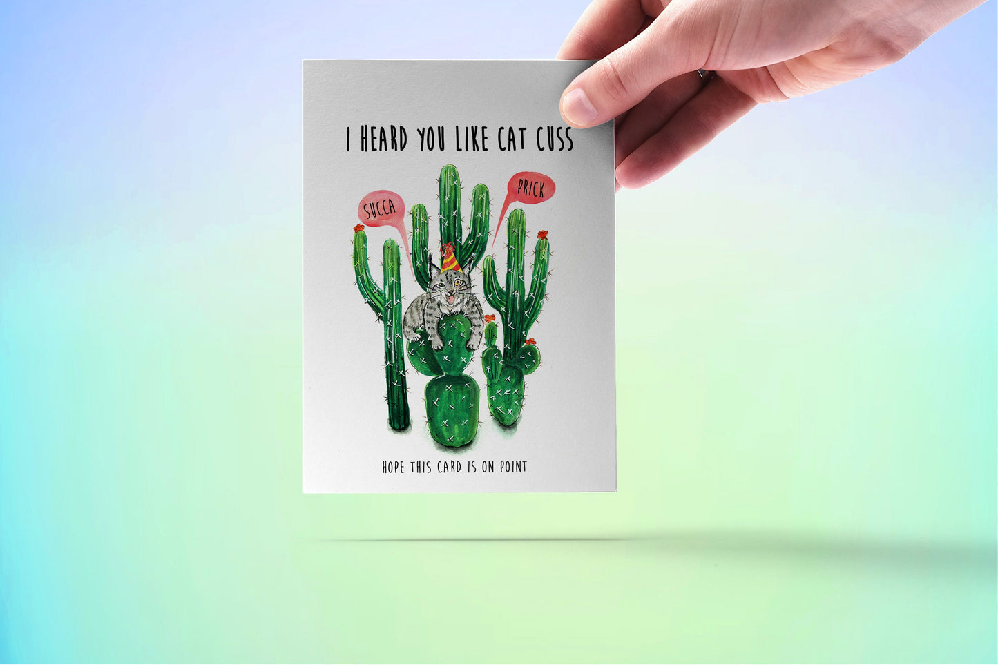 Funny Cat Birthday Cards For Friend - Lynx Cactus Card - Sucker Prick Cuss Card For Him