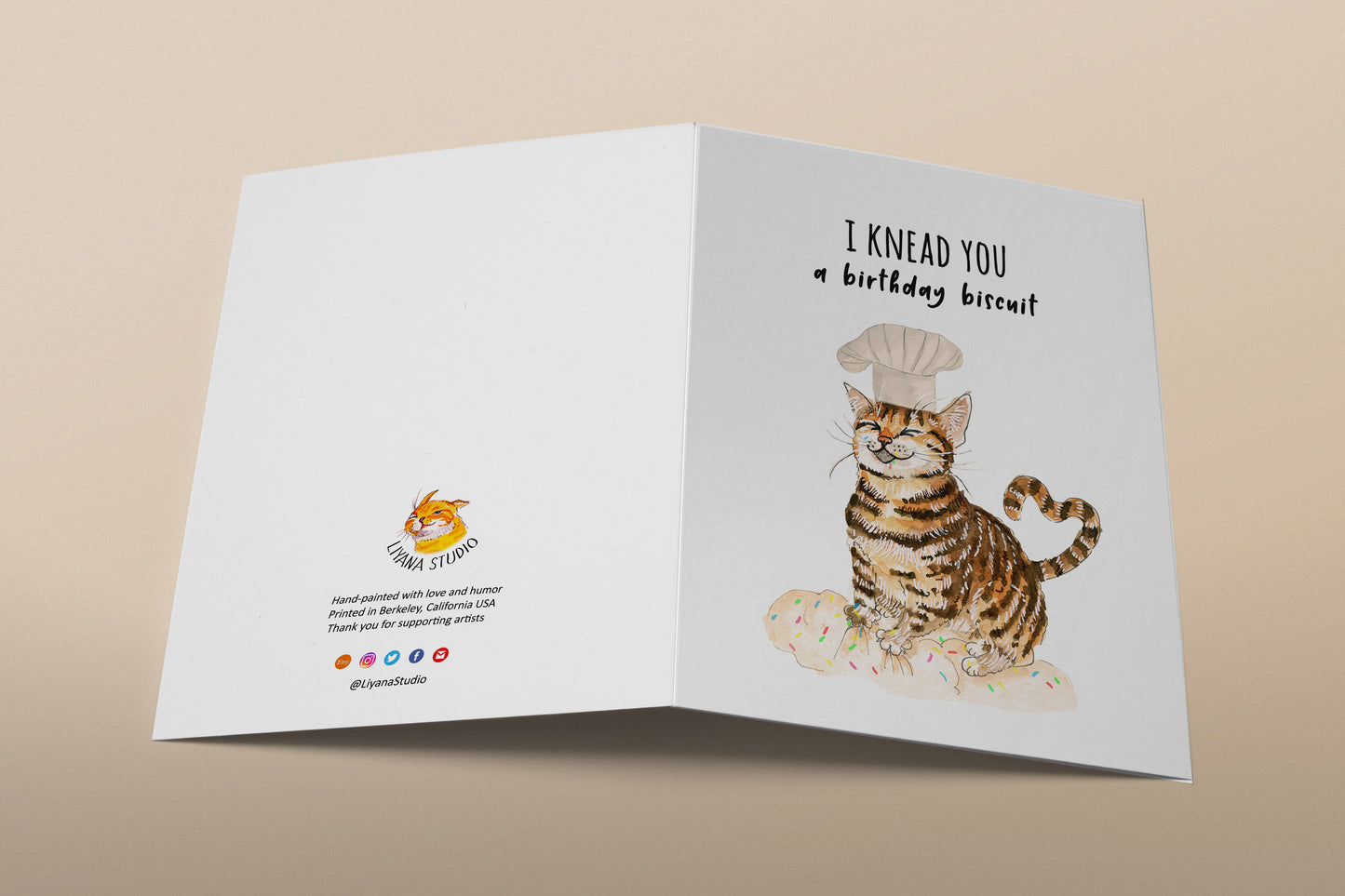 Funny Birthday Card From Cat Chef - Tabby Cat Knead Cake