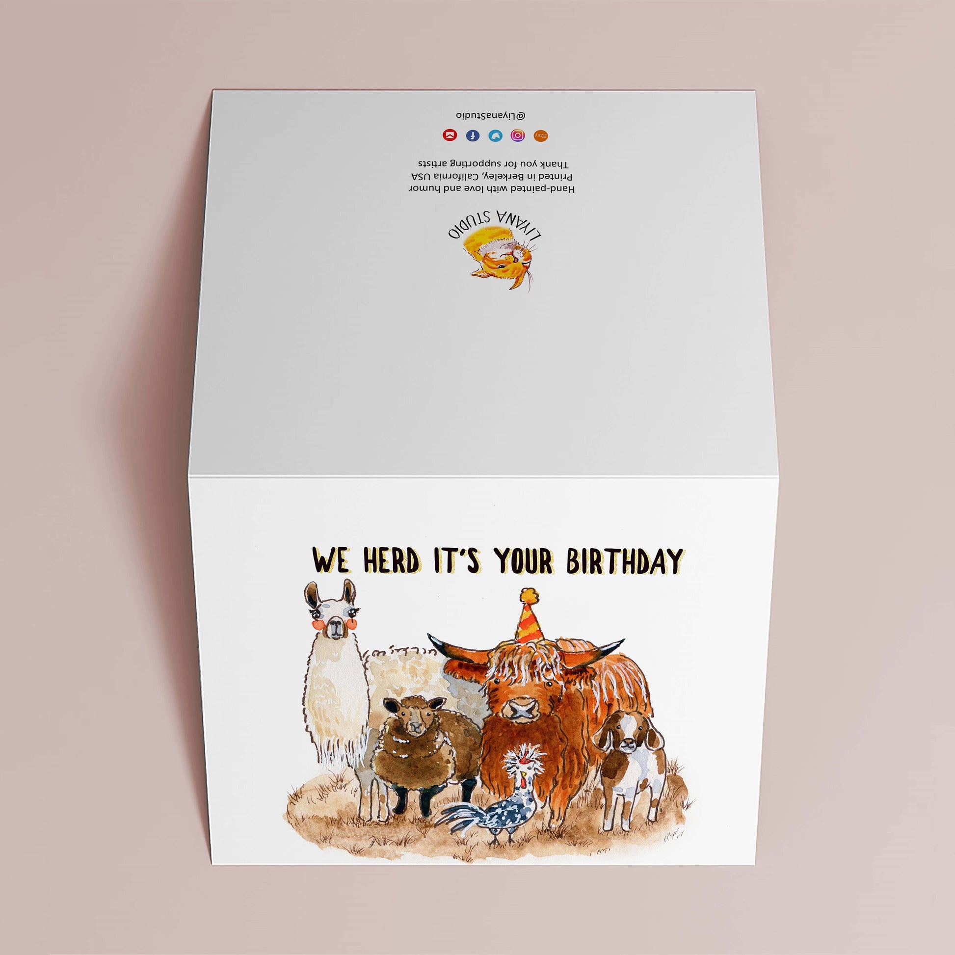Farm Animal Birthday Card Funny - Woodland Llama Alpaca Sheep Chicken Goat Cow
