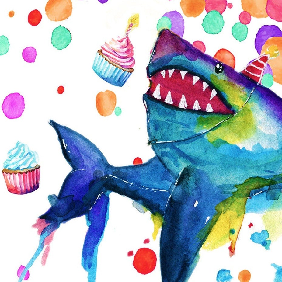 Shark Birthday Cupcake Sprinkle Greeting Card