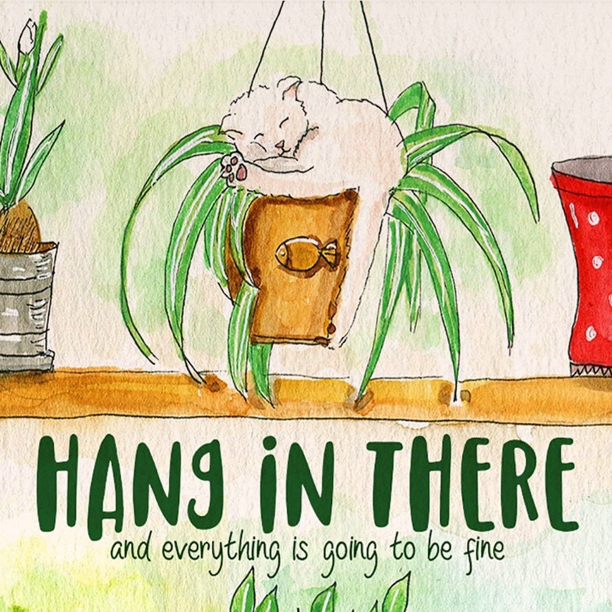 Funny Cat Hang In There Card, Thinking of You Cards, Sympathy Greeting Card, Handmade Encouragement Card, Condolence Card, Cat Loss Sympathy
