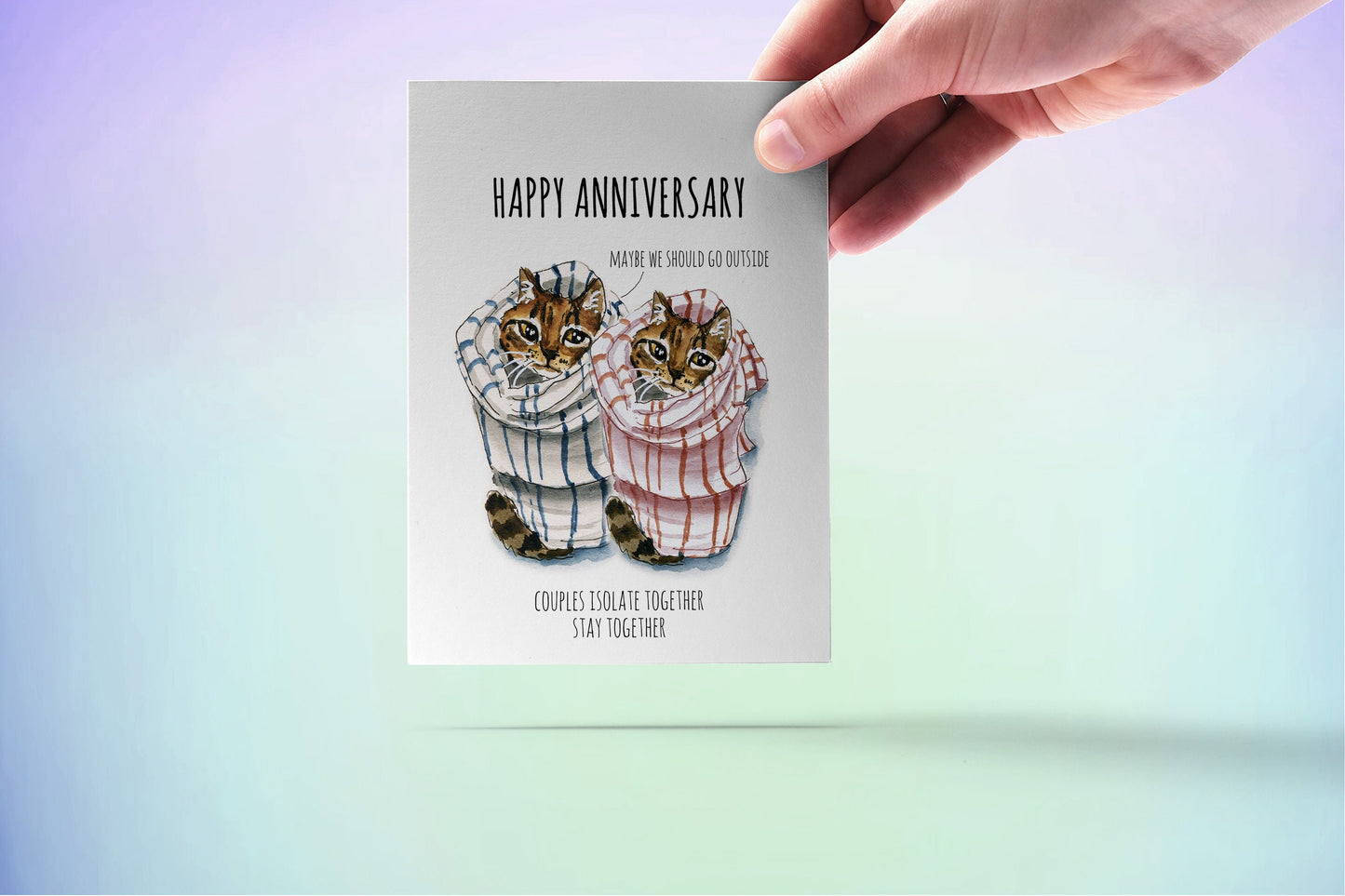 Funny Isolate Anniversary Card, Cat Burrito Quarantine Card For husband