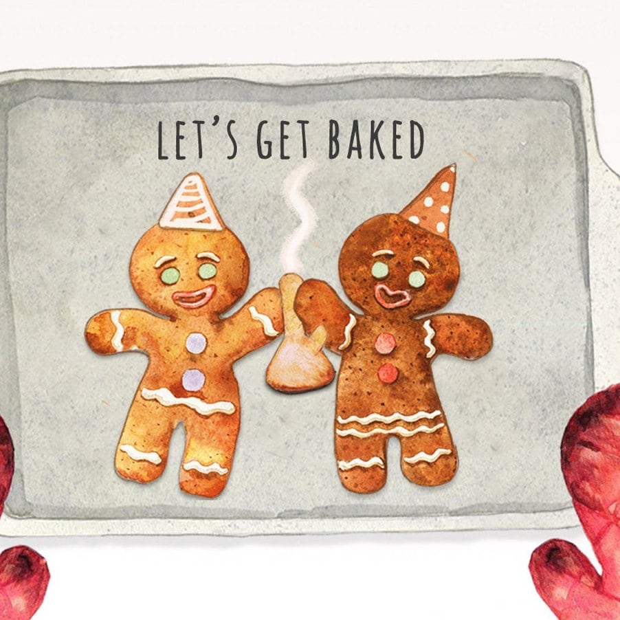 Funny Christmas Card - Gingerbread Man Let's Get Baked Stoner Gifts