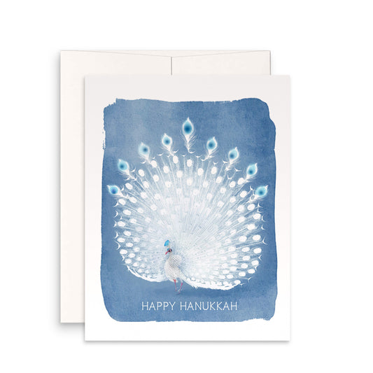 Peacock Happy Hanukkah Cards - Jewish Holiday Watercolor Greeting Card Handmade