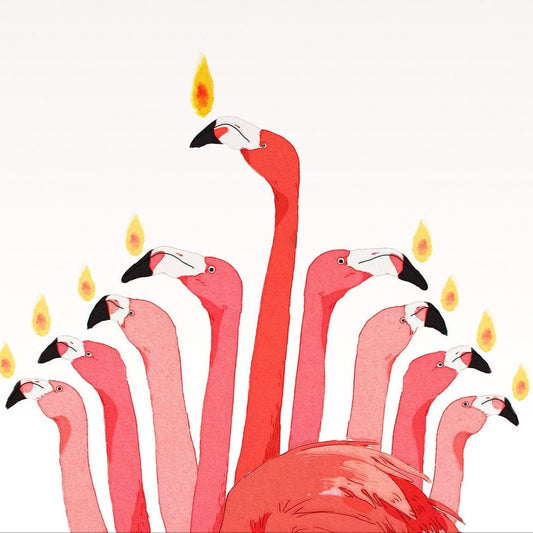 Funny Flamingos Hanukkah Card - Let's Get Lit