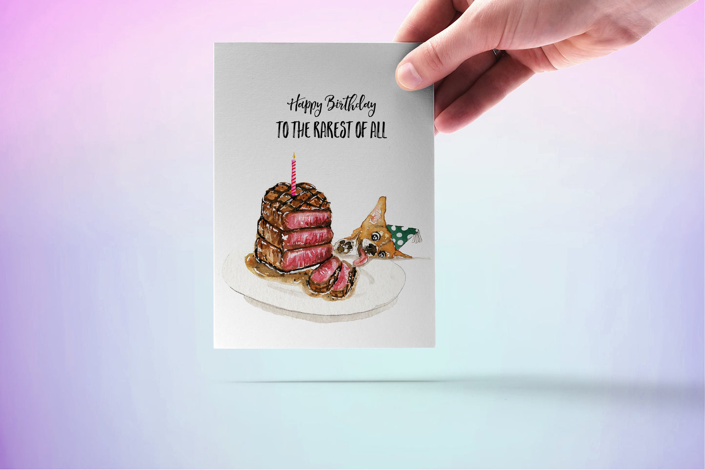 Funny Birthday Card For Corgi Mom - Steak Cake