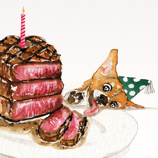 Funny Birthday Card For Corgi Mom - Steak Cake