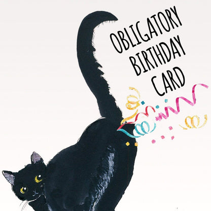 Funny Christmas Cards - Naughty Black Cat Mistletoe - Obligated Holiday Card