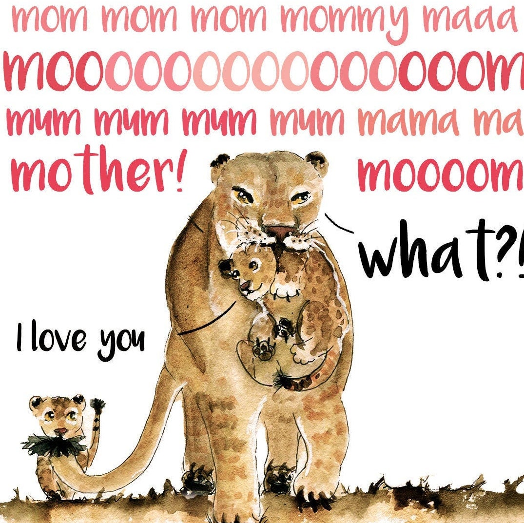 Lion Funny Mothers Day Card From Daughter - Lions Mom And Baby Birthday Card For Mom