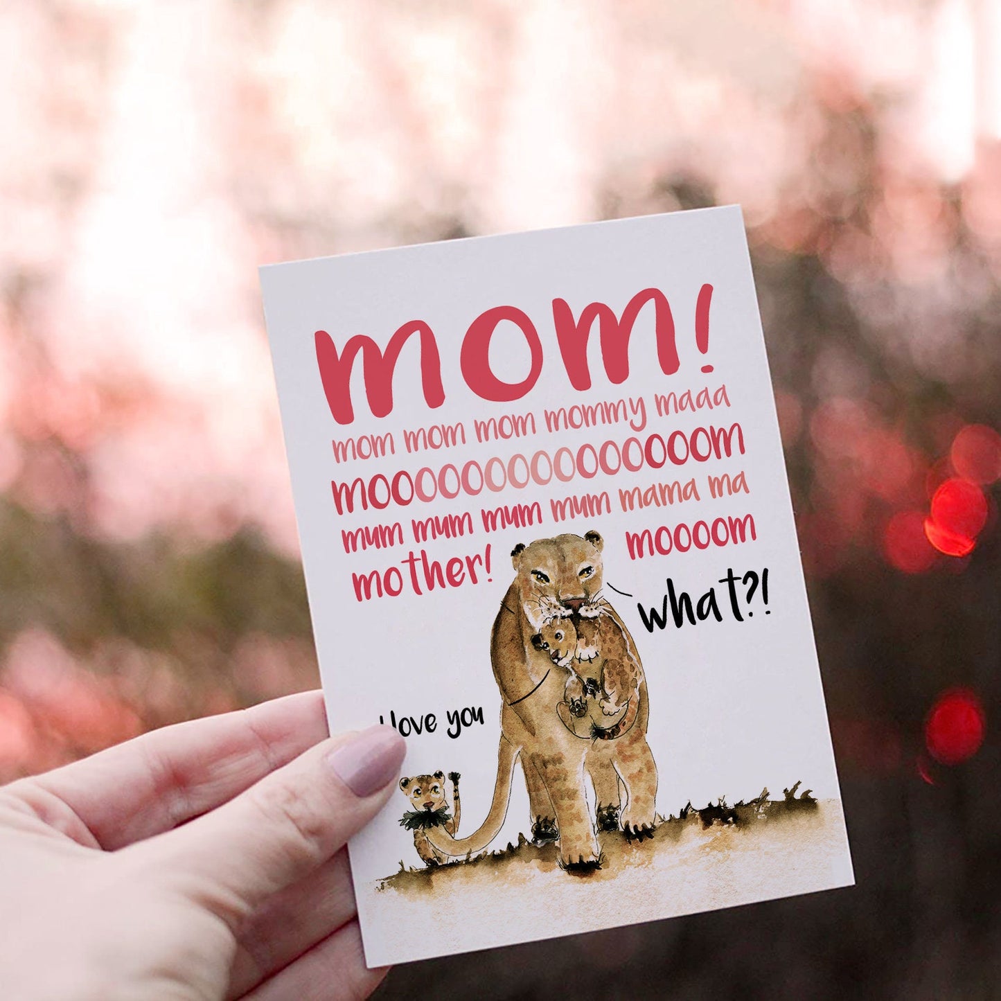 Lion Funny Mothers Day Card From Daughter - Lions Mom And Baby Birthday Card For Mom
